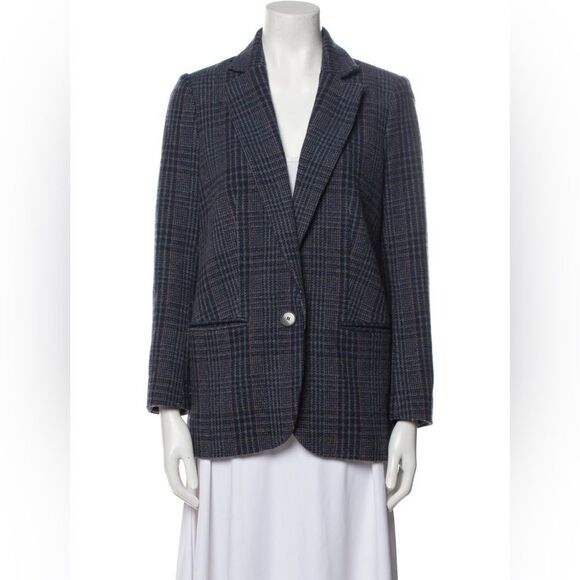 90s Vintage Oversized Gray and Blue Wool blend Plaid Blazer Sag Harbor Size 12 - Picture 1 of 7